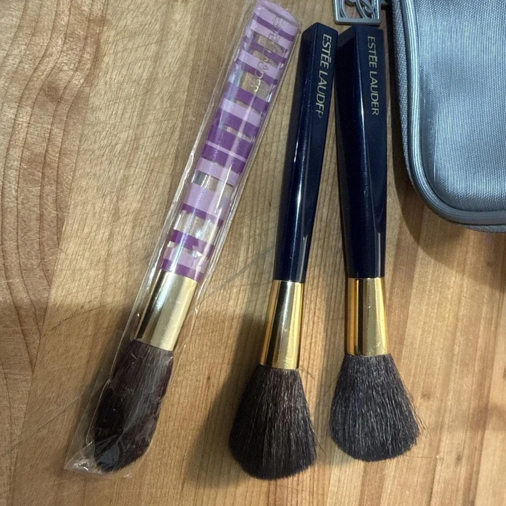 Vtg Estee Lauder Brush Sets Powder Blush With Mirror And Travel Size Makeup Bag